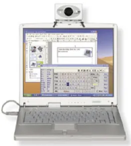Computer portatile con una piccola telecamera sopra lo schermo; sullo schermo è aperta una tastiera virtuale