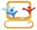 Logo di accessibilità: due figure stilizzate, una blu e una rossa, con le braccia alzate sopra uno schermo di computer giallo